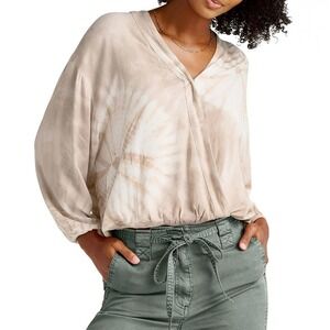 Splendid Gustavia‎ Tie Dye Surplice Blouse Top Tan White V-Neck Women's Medium